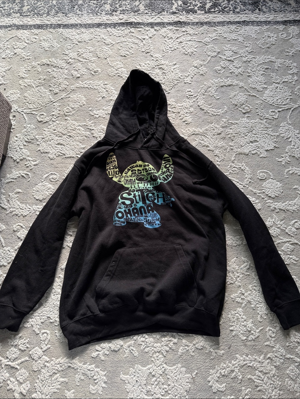 Hot Topic Black Hoodie with Blue and Green Stitch Graphic